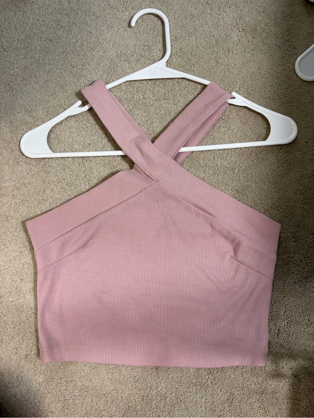 SHEIN Pink Ribbed Crisscross Crop Tank